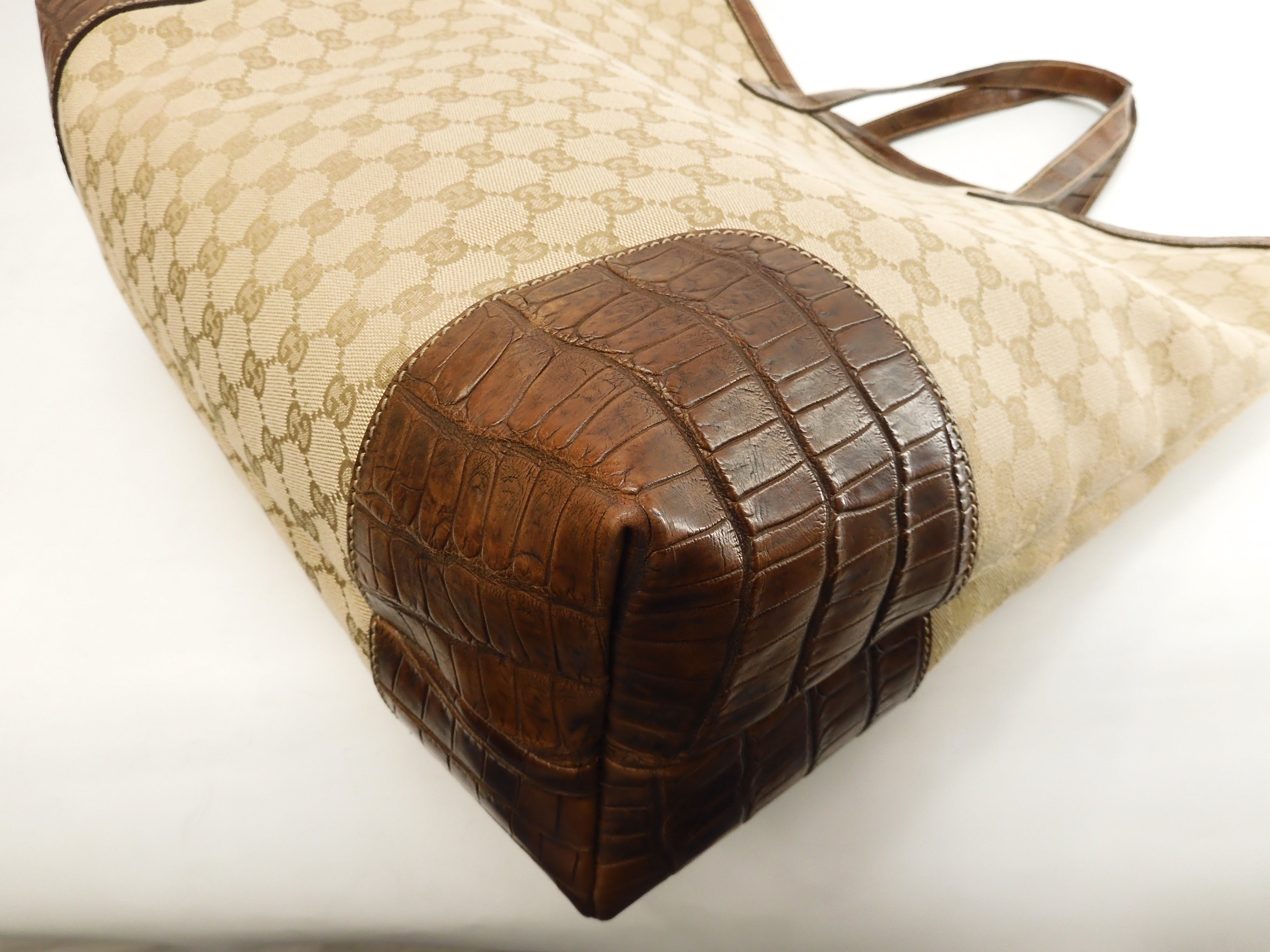 Borsa tote grande da uomo Gucci in denim GG marrone con manico in coccodrillo - Ottime condizioni @ 1