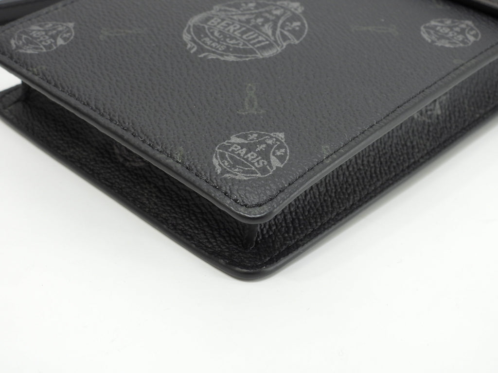 Berluti mini pochette Signature in pelle nera e marrone borsa a tracolla portacellulare, ottime condizioni @G0220