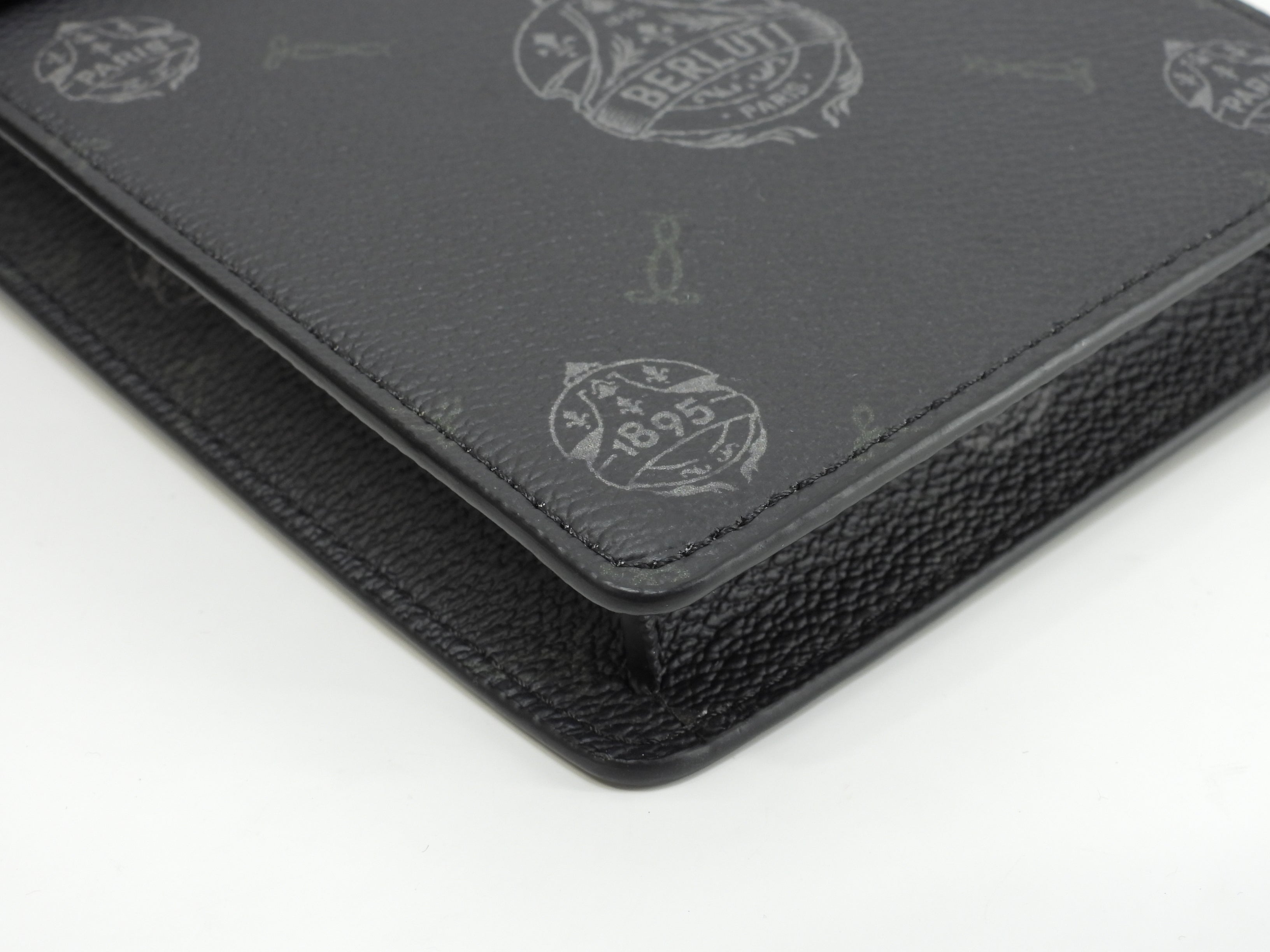 Berluti mini pochette Signature in pelle nera e marrone borsa a tracolla portacellulare, ottime condizioni @G0220