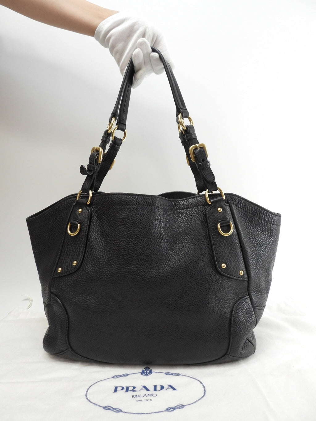 Borsa tote Prada in pelle Taurillon nera, borsa a mano, borsa a tracolla, come nuova@158 3