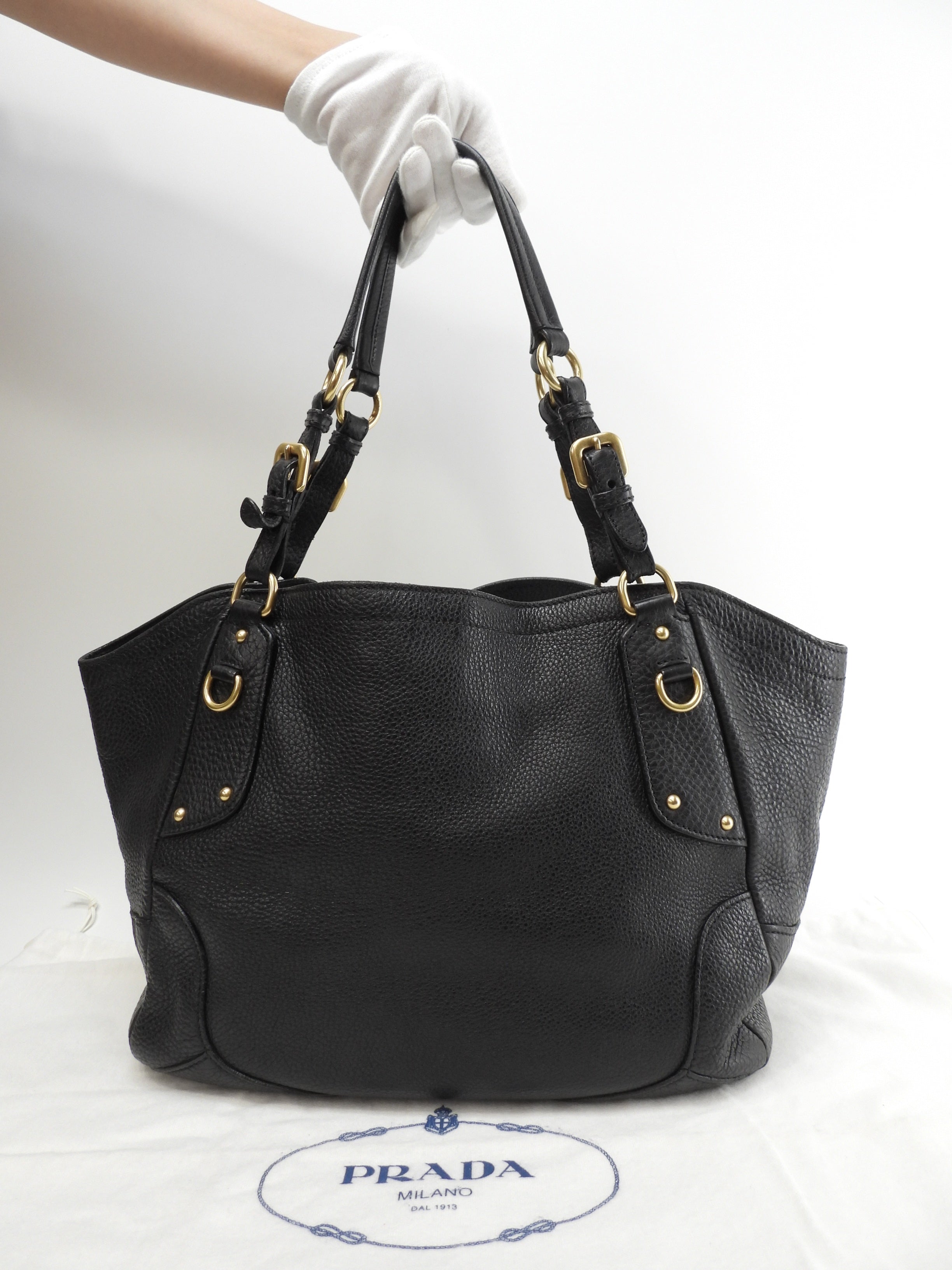 Borsa tote Prada in pelle Taurillon nera, borsa a mano, borsa a tracolla, come nuova@158 3