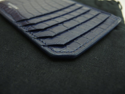 Saint Laurent Portacarte YSL in pelle effetto coccodrillo blu con scomparti per carte e portamonete @MRT458583-0718