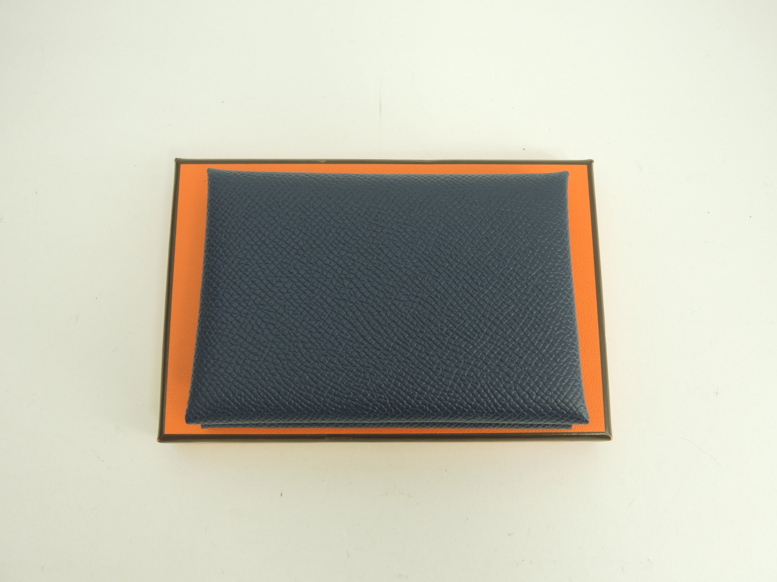 Hermès Calvi Duo Epsom blu navy portafoglio compatto mini nuovo di zecca@B