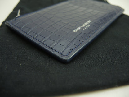 Saint Laurent Portacarte YSL in pelle effetto coccodrillo blu con scomparti per carte e portamonete @MRT458583-0718
