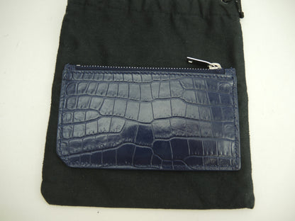Saint Laurent Portacarte YSL in pelle effetto coccodrillo blu con scomparti per carte e portamonete @MRT458583-0718