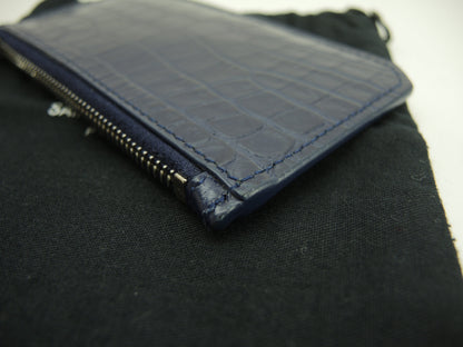 Saint Laurent Portacarte YSL in pelle effetto coccodrillo blu con scomparti per carte e portamonete @MRT458583-0718