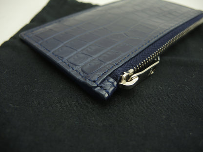 Saint Laurent Portacarte YSL in pelle effetto coccodrillo blu con scomparti per carte e portamonete @MRT458583-0718