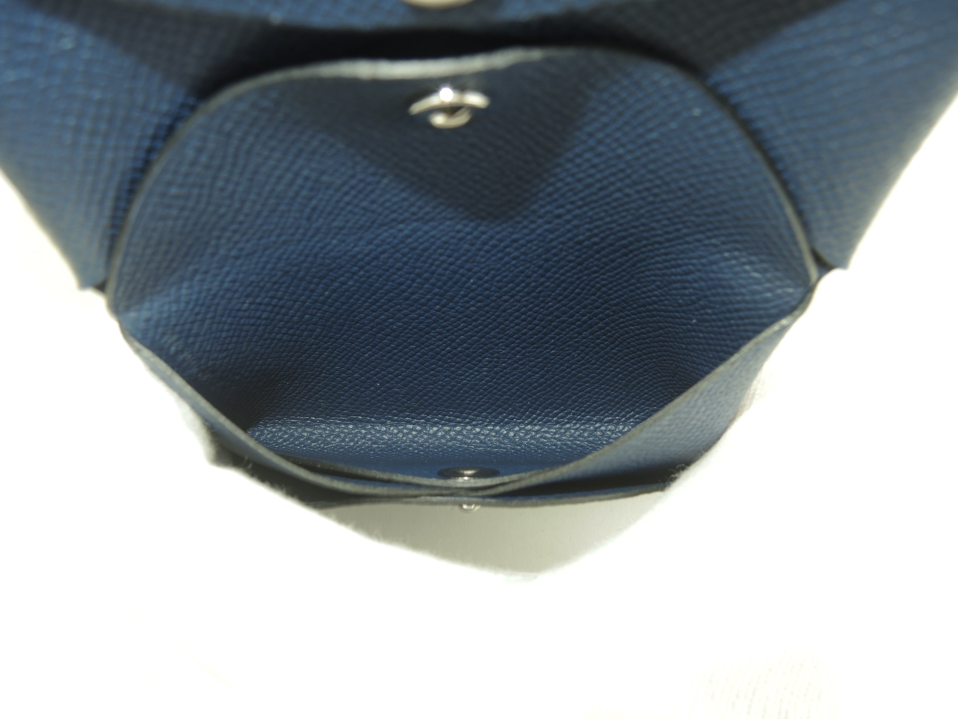 Hermès Calvi Duo Epsom blu navy portafoglio compatto mini nuovo di zecca@B