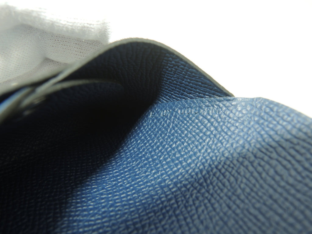 Hermès Calvi Duo Epsom blu navy portafoglio compatto mini nuovo di zecca@B