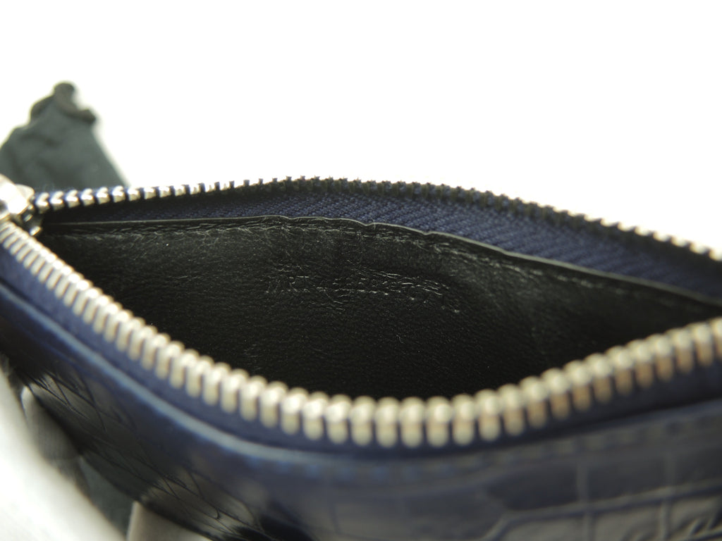 Saint Laurent Portacarte YSL in pelle effetto coccodrillo blu con scomparti per carte e portamonete @MRT458583-0718