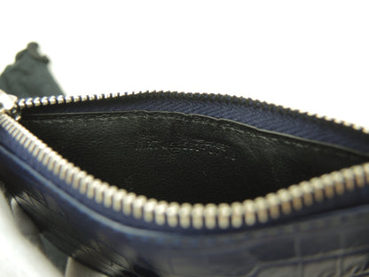 Saint Laurent Portacarte YSL in pelle effetto coccodrillo blu con scomparti per carte e portamonete @MRT458583-0718