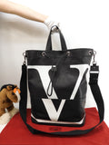 Valentino borsa tote da uomo VLTN in pelle nera con tracolla, come nuova @ 10