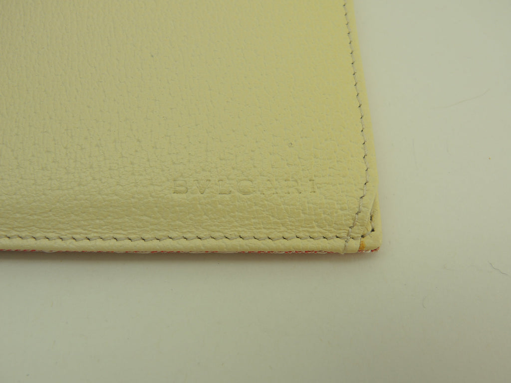 Portafoglio lungo Bulgari Bulgari con doppia patta in cotone/pelle rosa/crema, nuovo di zecca@ABEBEA