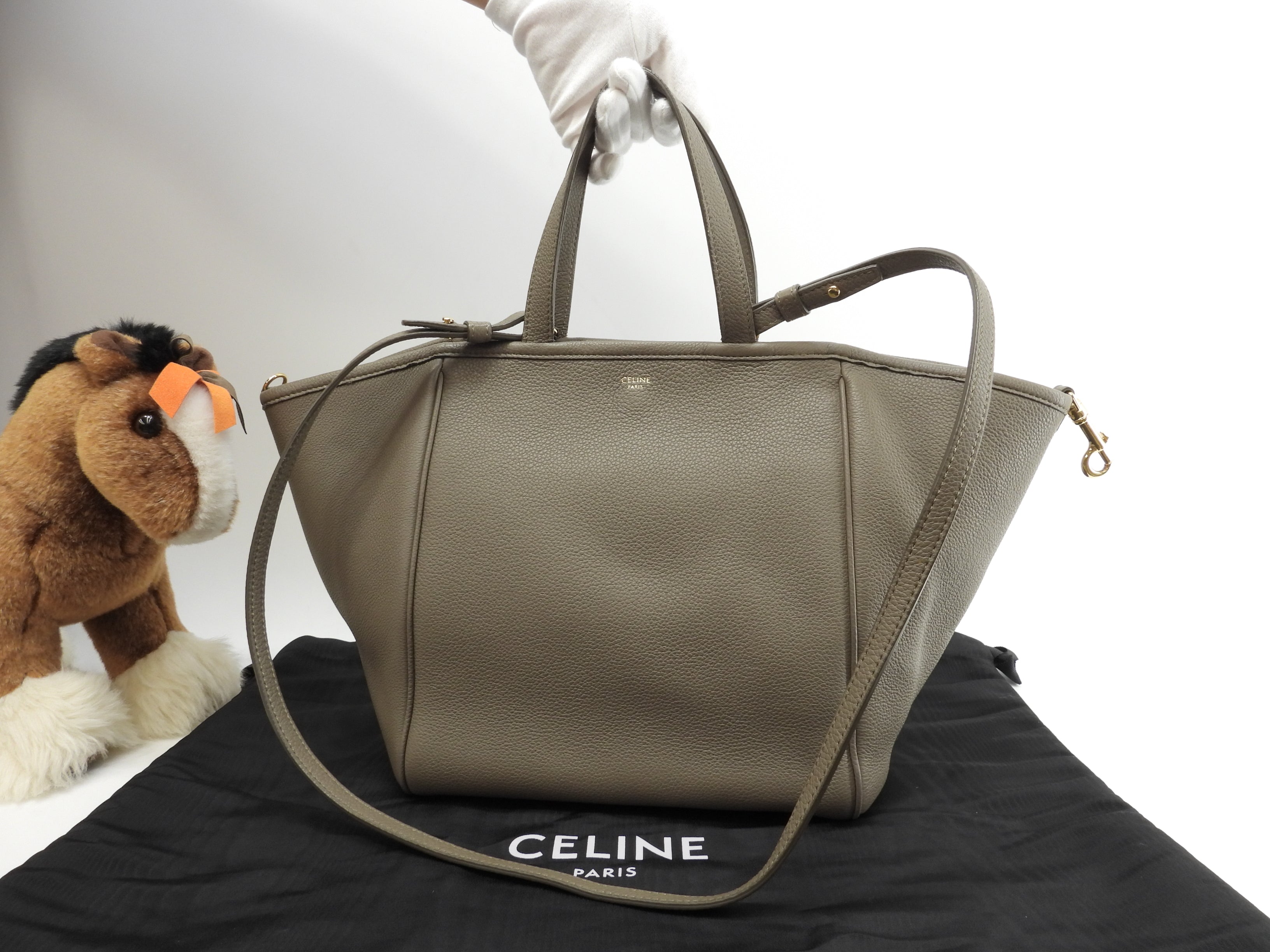 Celine Folded Cabas Small pelle grigio mini tote bag borsa a mano@S-SL-4280