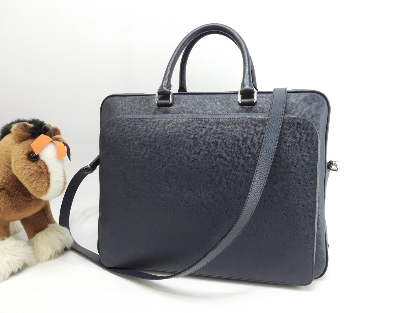 Cartella Prada con tracolla Saffiano blu borsa documenti astuccio documenti, ottime condizioni@7/R164
