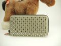 Christian Louboutin portafoglio lungo con zip e borchie, pelle grigia@ 65