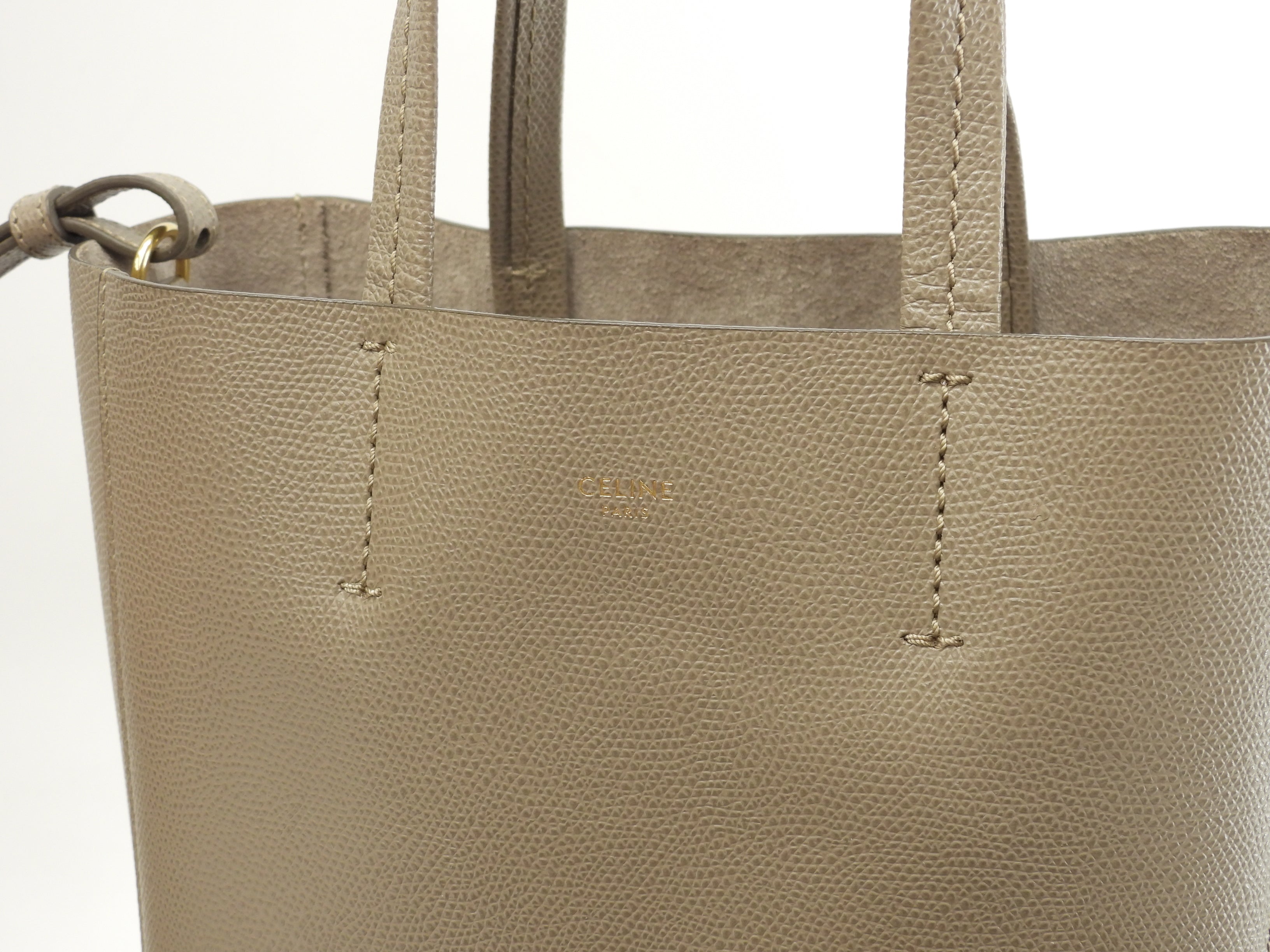CELINE Cabas Small Vertical Borsa a mano in pelle grigia con tracolla Pochette @W-CU-8210