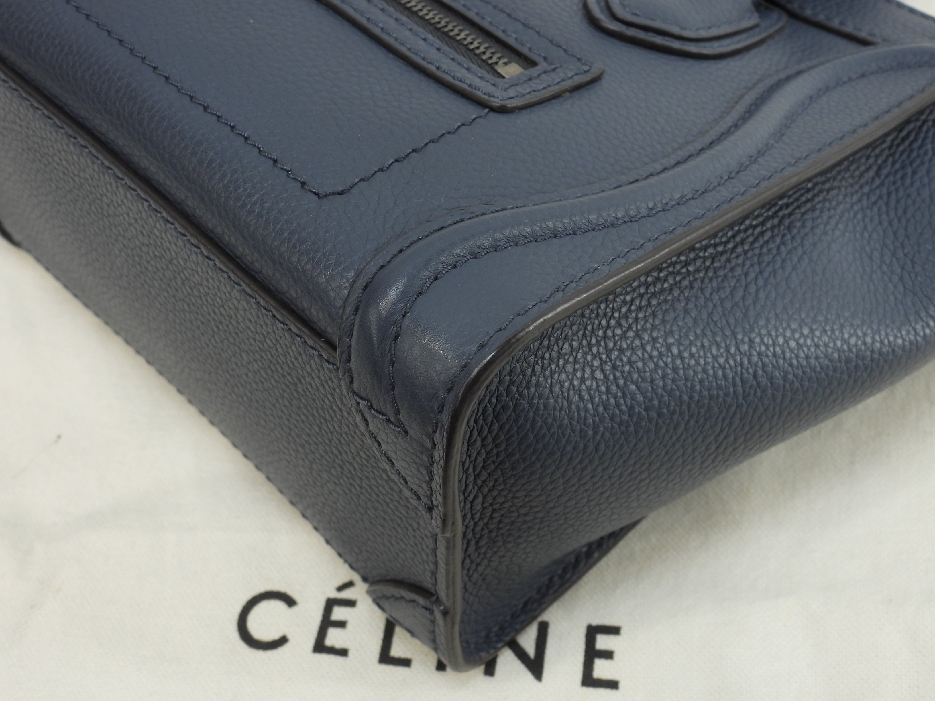 Celine Luggage Nano in pelle blu scuro, pochette, mini borsa a mano, borsa a tracolla @F-ZP-0133