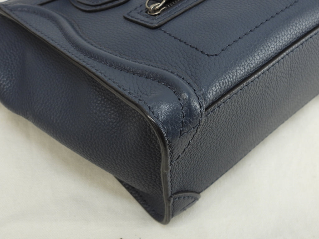 Celine Luggage Nano in pelle blu scuro, pochette, mini borsa a mano, borsa a tracolla @F-ZP-0133