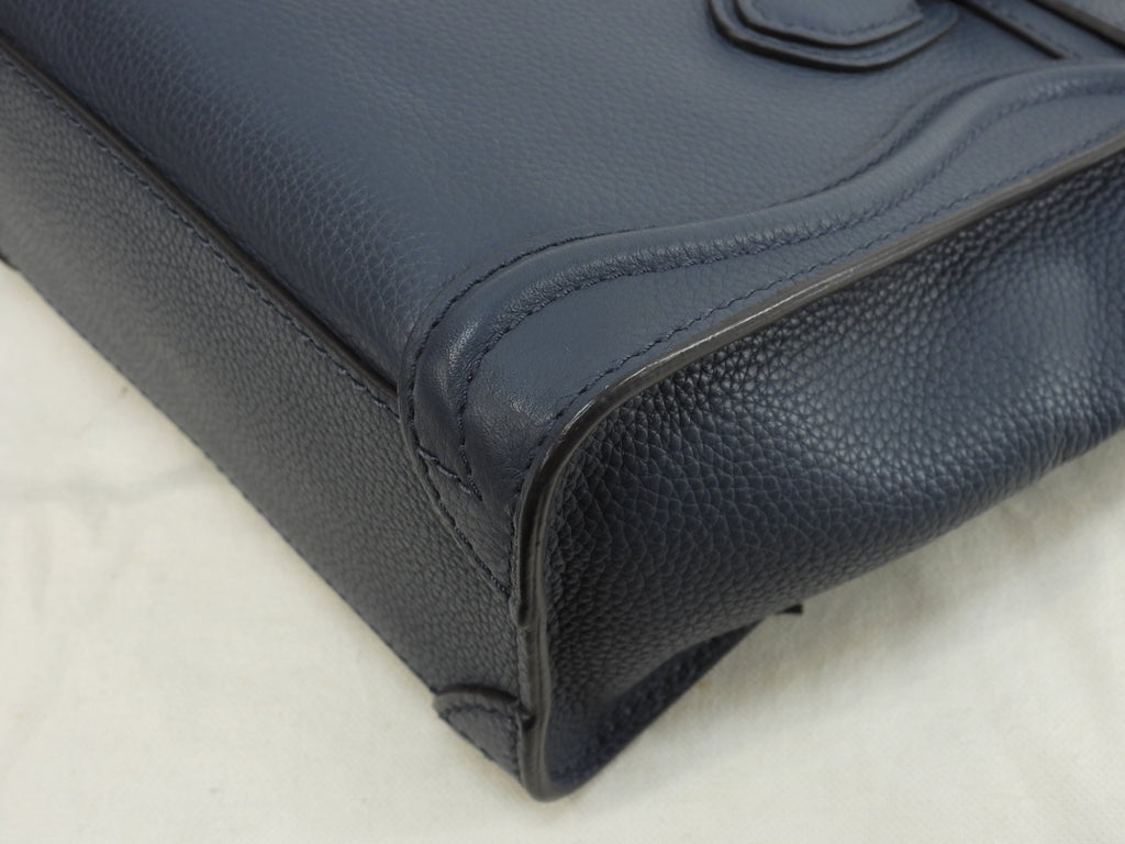 Celine Luggage Nano in pelle blu scuro, pochette, mini borsa a mano, borsa a tracolla @F-ZP-0133