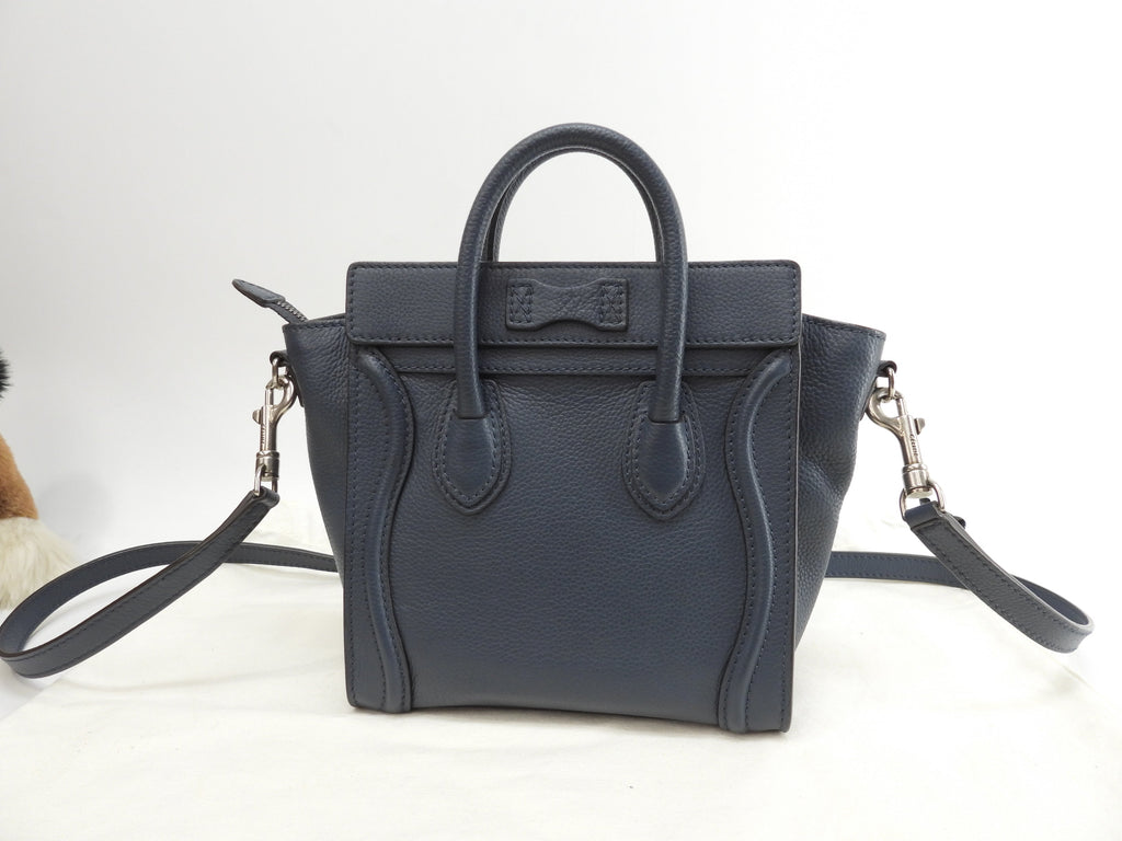 Celine Luggage Nano in pelle blu scuro, pochette, mini borsa a mano, borsa a tracolla @F-ZP-0133