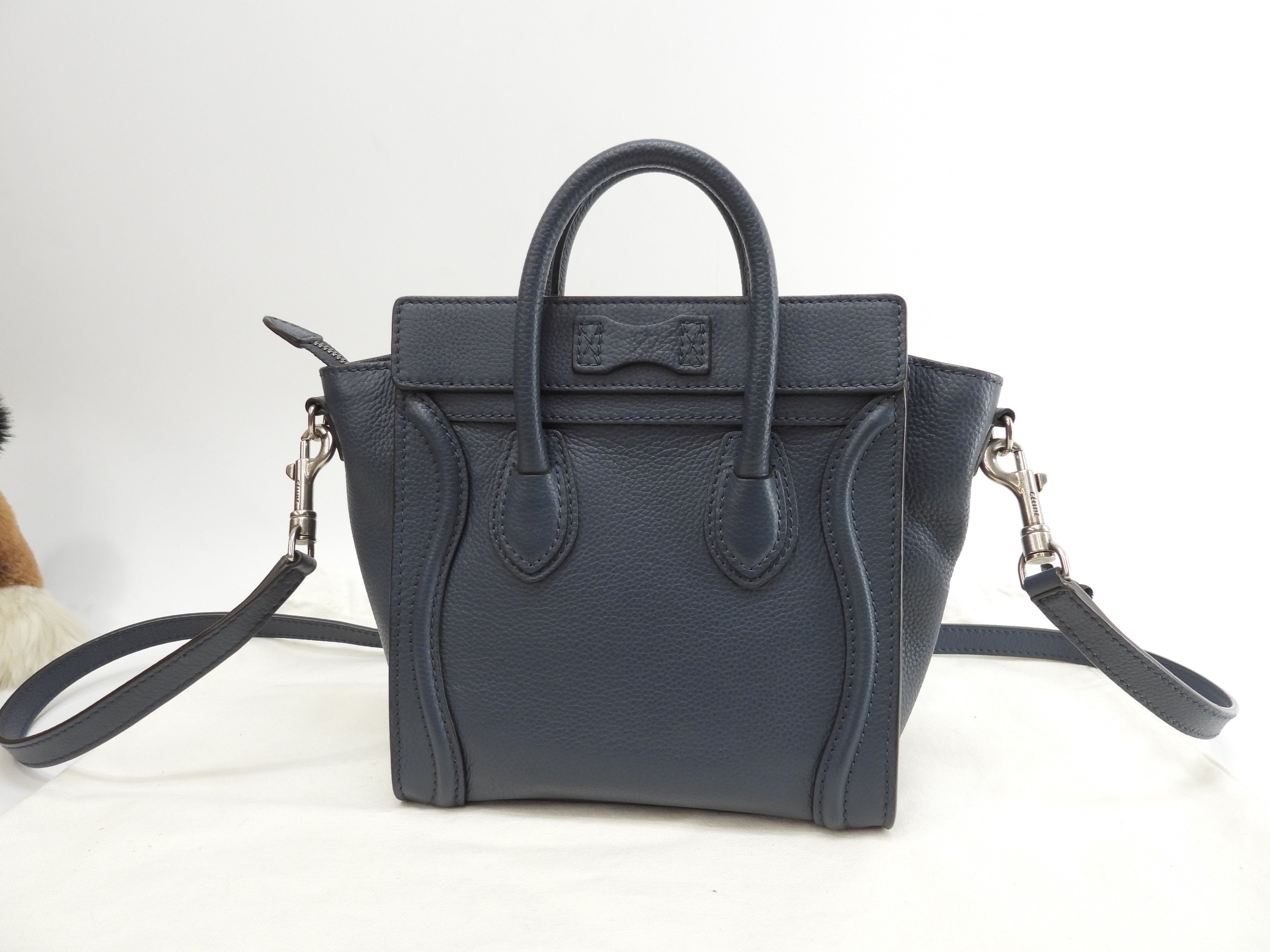Celine Luggage Nano in pelle blu scuro, pochette, mini borsa a mano, borsa a tracolla @F-ZP-0133