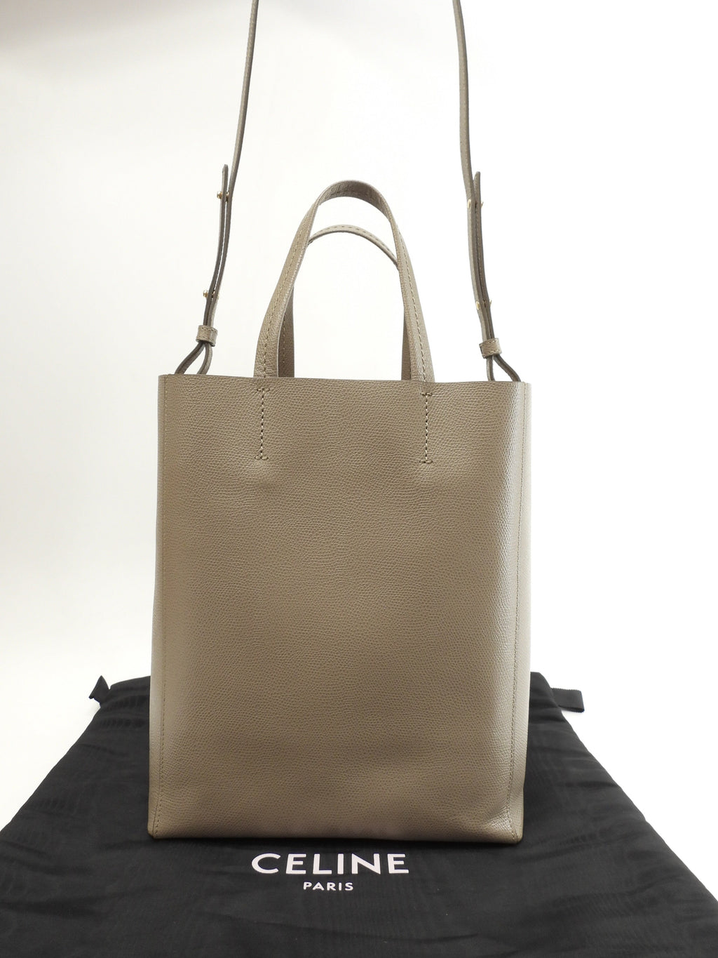 CELINE Cabas Small Vertical Borsa a mano in pelle grigia con tracolla Pochette @W-CU-8210