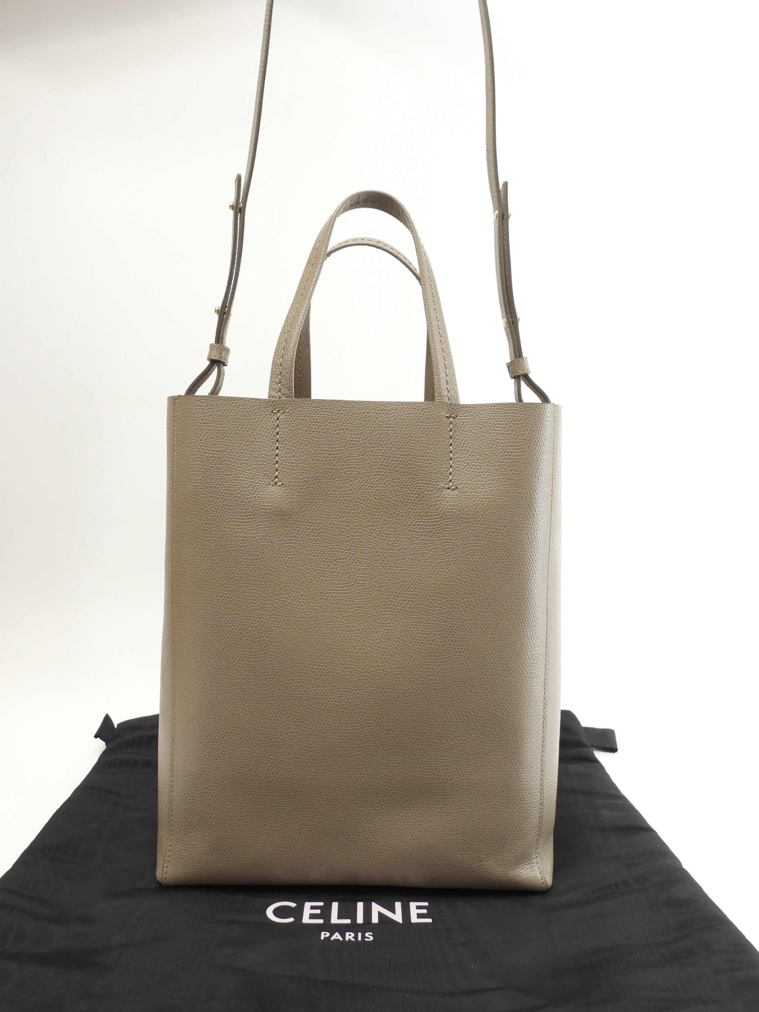 CELINE Cabas Small Vertical Borsa a mano in pelle grigia con tracolla Pochette @W-CU-8210