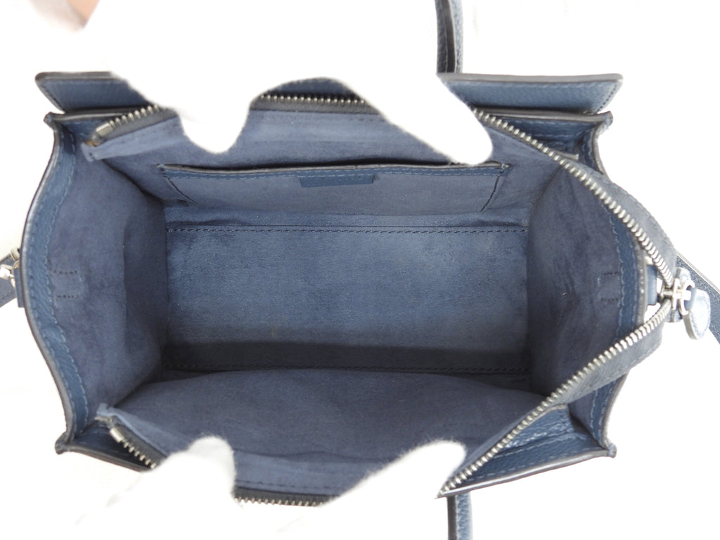 Celine Luggage Nano in pelle blu scuro, pochette, mini borsa a mano, borsa a tracolla @F-ZP-0133