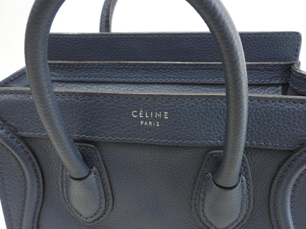 Celine Luggage Nano in pelle blu scuro, pochette, mini borsa a mano, borsa a tracolla @F-ZP-0133
