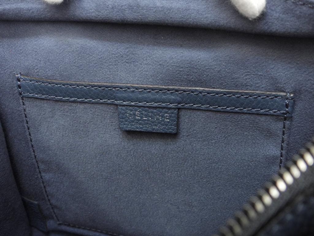 Celine Luggage Nano in pelle blu scuro, pochette, mini borsa a mano, borsa a tracolla @F-ZP-0133