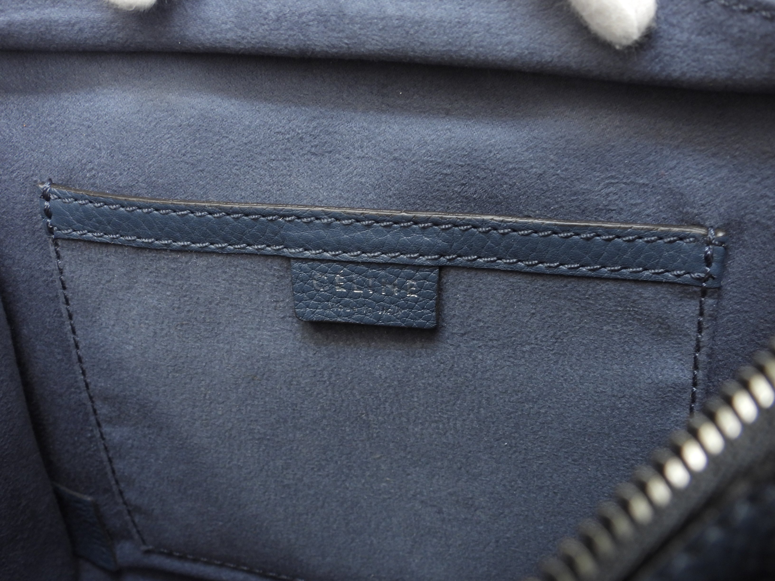 Celine Luggage Nano in pelle blu scuro, pochette, mini borsa a mano, borsa a tracolla @F-ZP-0133