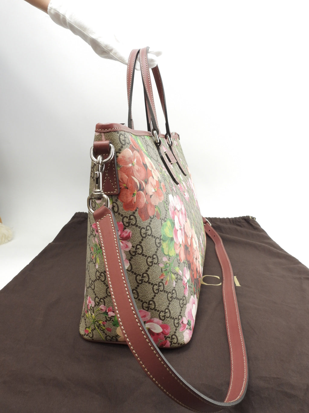 Borsa tote con manici Gucci Blooms Soft GG grigia floreale, in condizioni eccellenti@ 5
