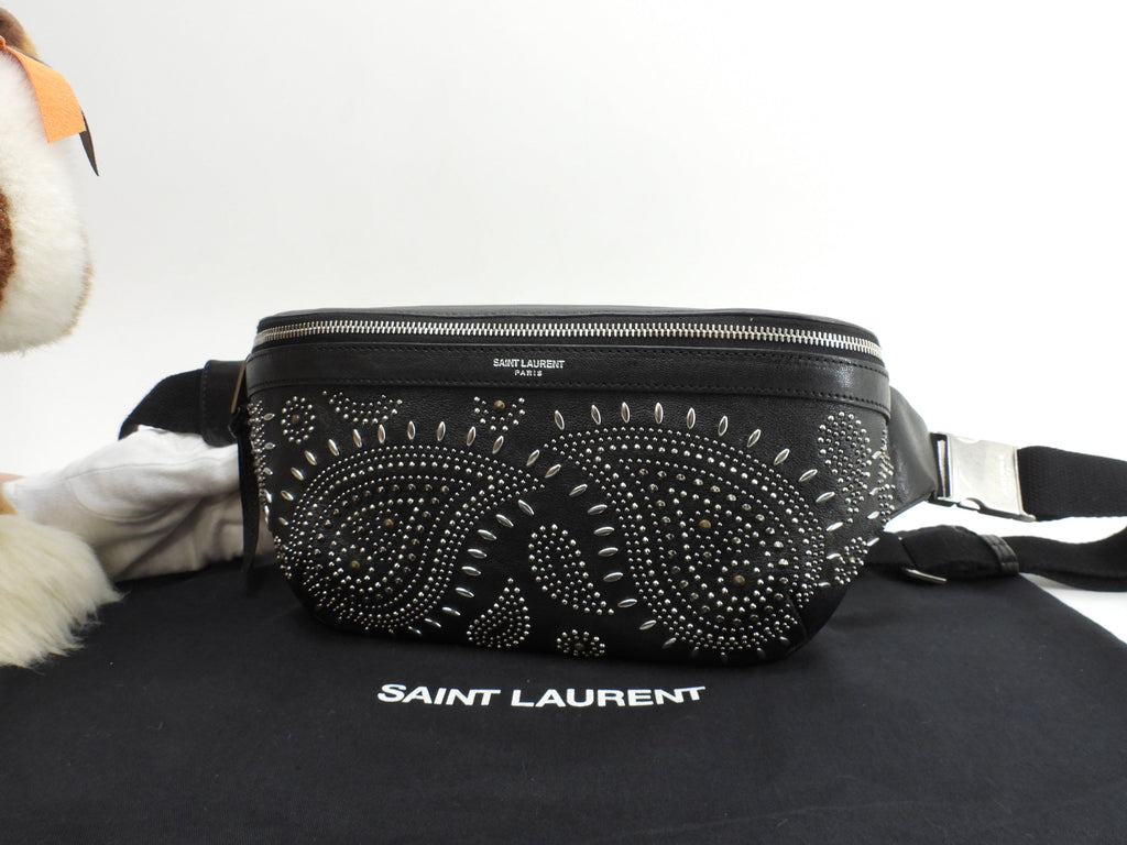 Saint Laurent marsupio City in pelle nera, edizione limitata, borsa a tracolla con borchie, condizioni eccellenti @ 1