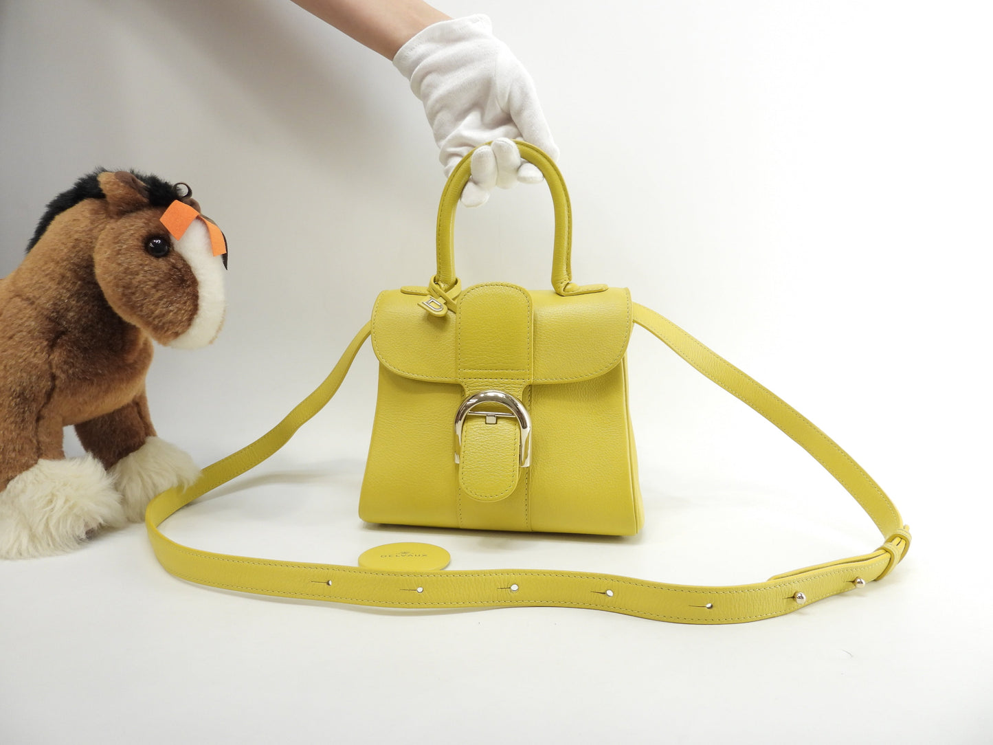 Delvaux Brillant Mini, pelle stampata, giallo, borsa a mano, pochette, borsa a tracolla@A04H