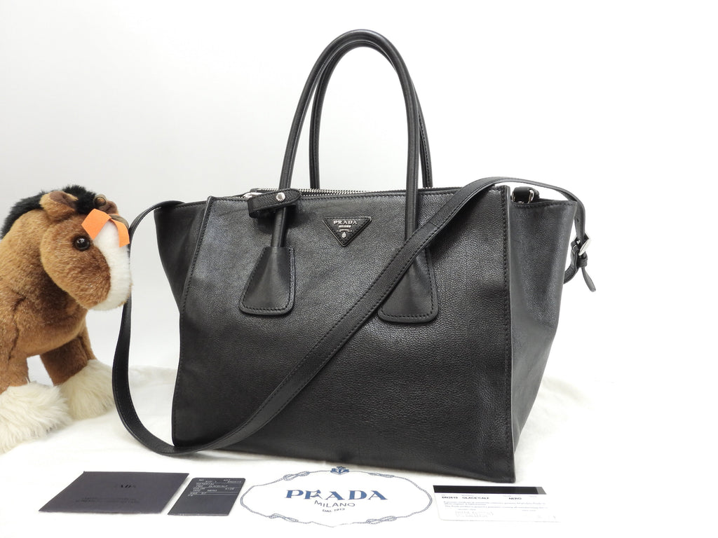 Borsa a mano Prada in pelle nera, con tracolla, tote bag, borsa a tracolla @1657/R