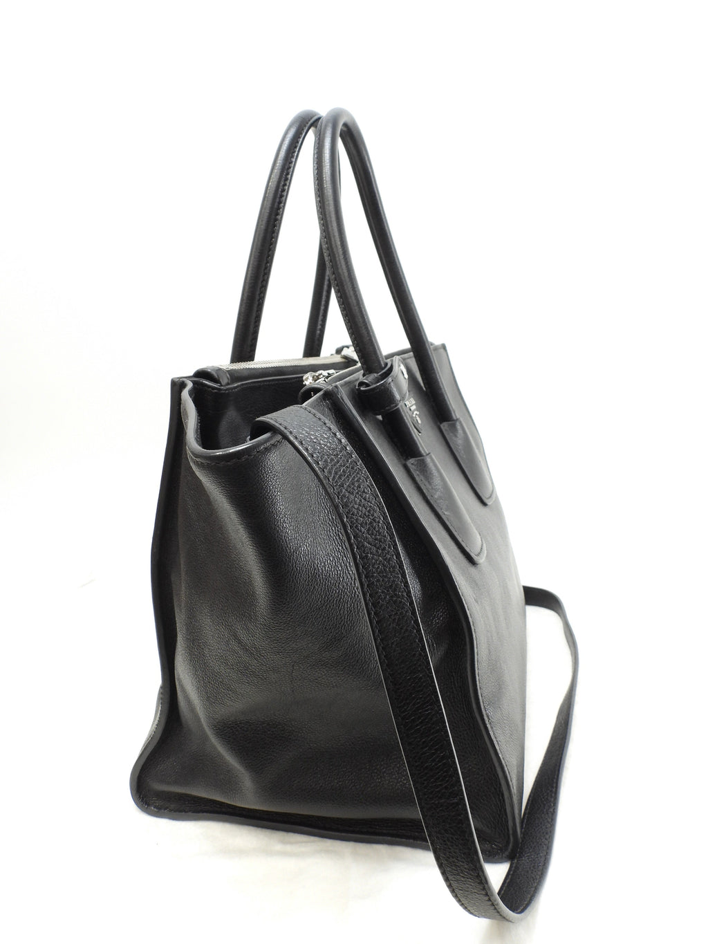 Borsa a mano Prada in pelle nera, con tracolla, tote bag, borsa a tracolla @1657/R