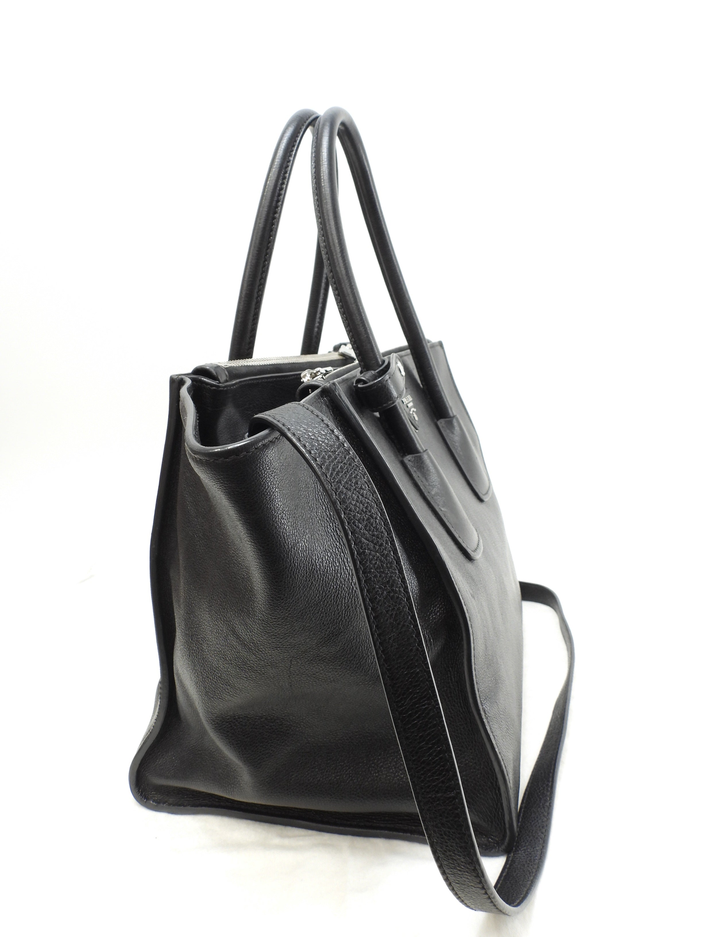 Borsa a mano Prada in pelle nera, con tracolla, tote bag, borsa a tracolla @1657/R