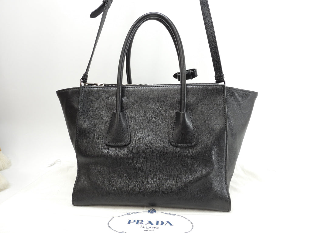 Borsa a mano Prada in pelle nera, con tracolla, tote bag, borsa a tracolla @1657/R