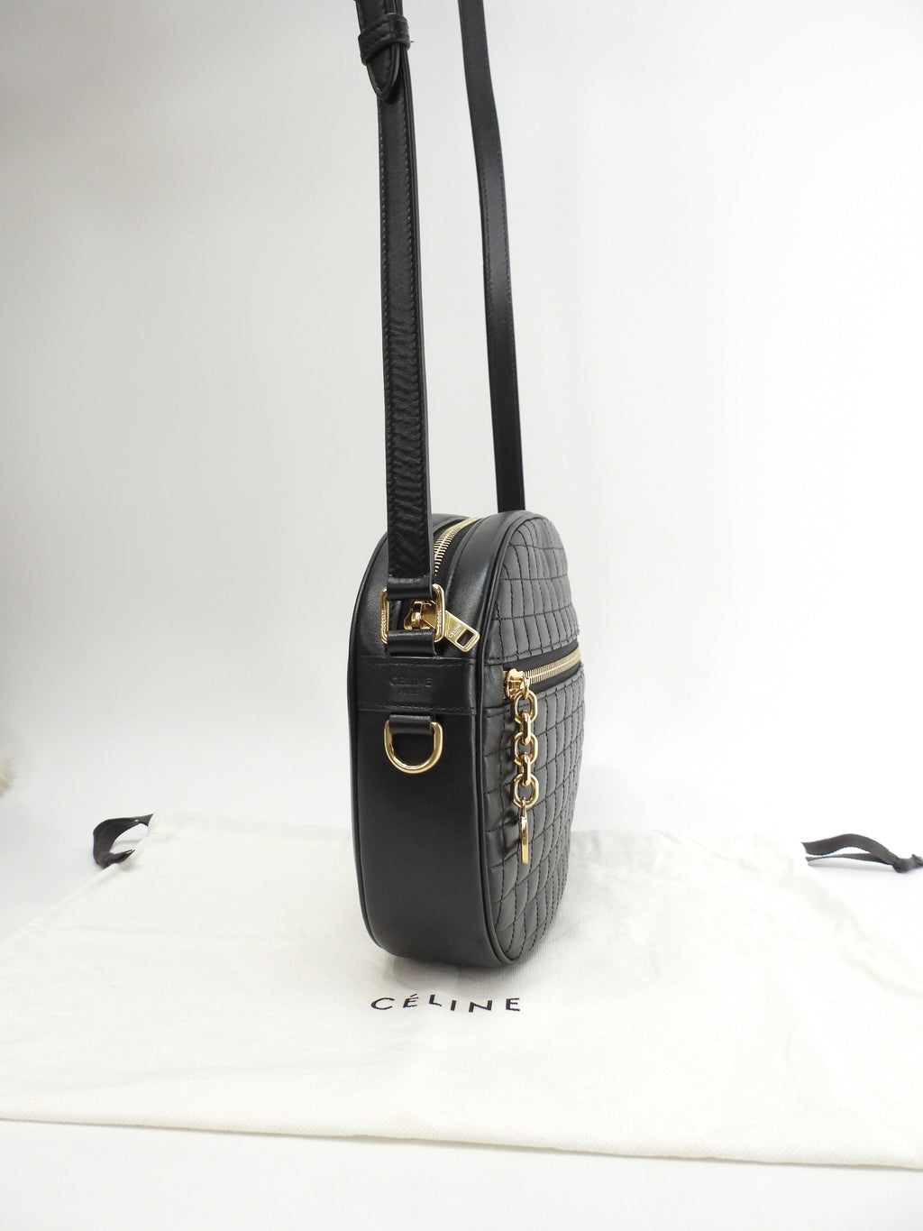 Celine Pochette C Charm in pelle trapuntata nera, borsa a tracolla, come nuova @S-AN-4188