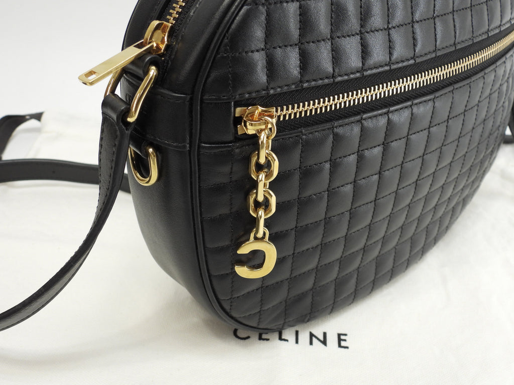 Celine Pochette C Charm in pelle trapuntata nera, borsa a tracolla, come nuova @S-AN-4188