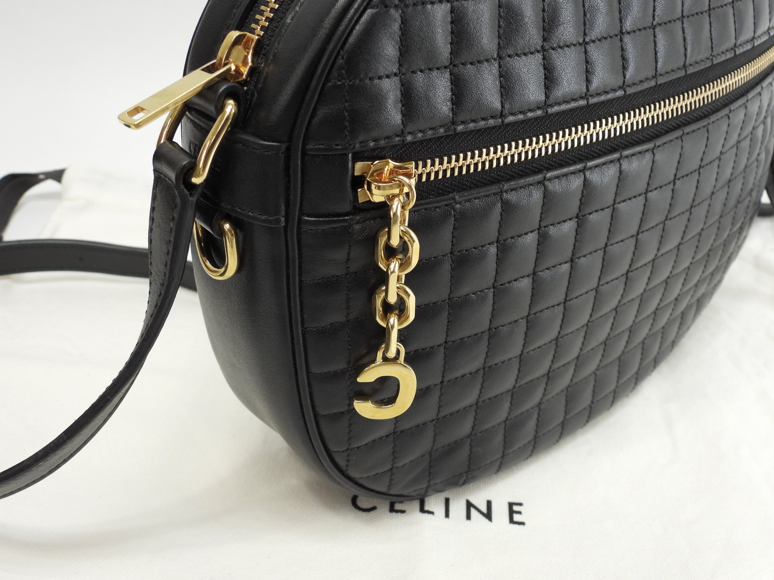 Celine Pochette C Charm in pelle trapuntata nera, borsa a tracolla, come nuova @S-AN-4188