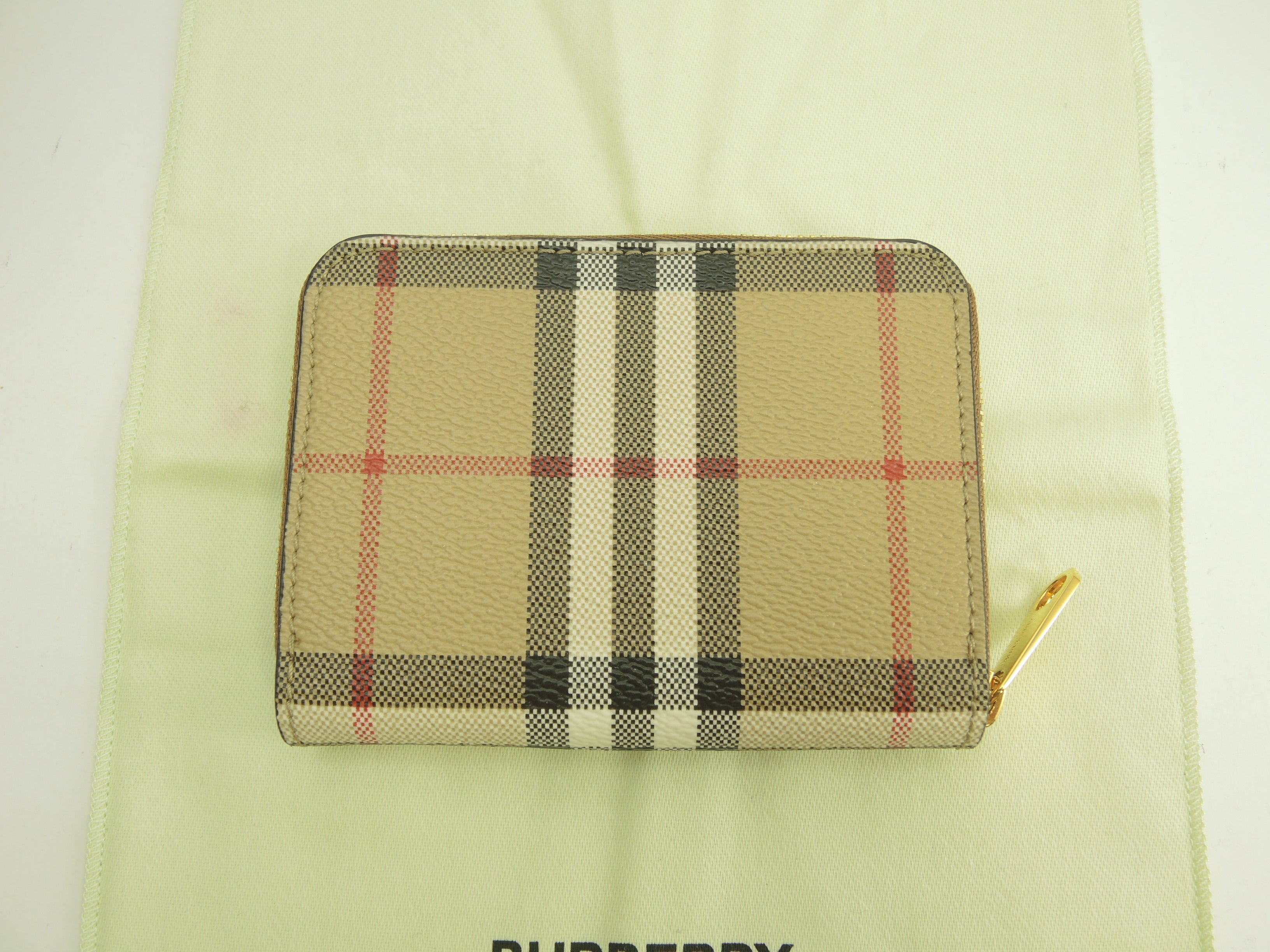 Burberry portafoglio piccolo con cerniera a quadri beige, portafoglio con cerniera perimetrale, ottime condizioni@ 4