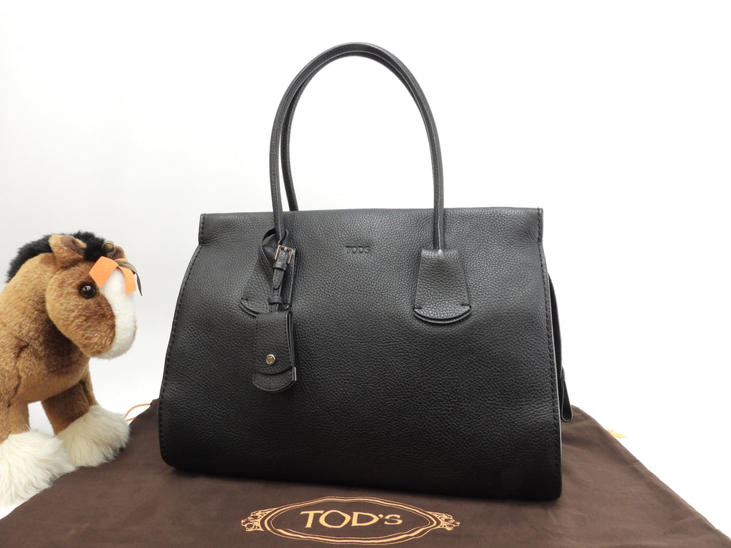 Tods borsa tote media in pelle stampata nera, borsa a tracolla e a mano, come nuova@ 96