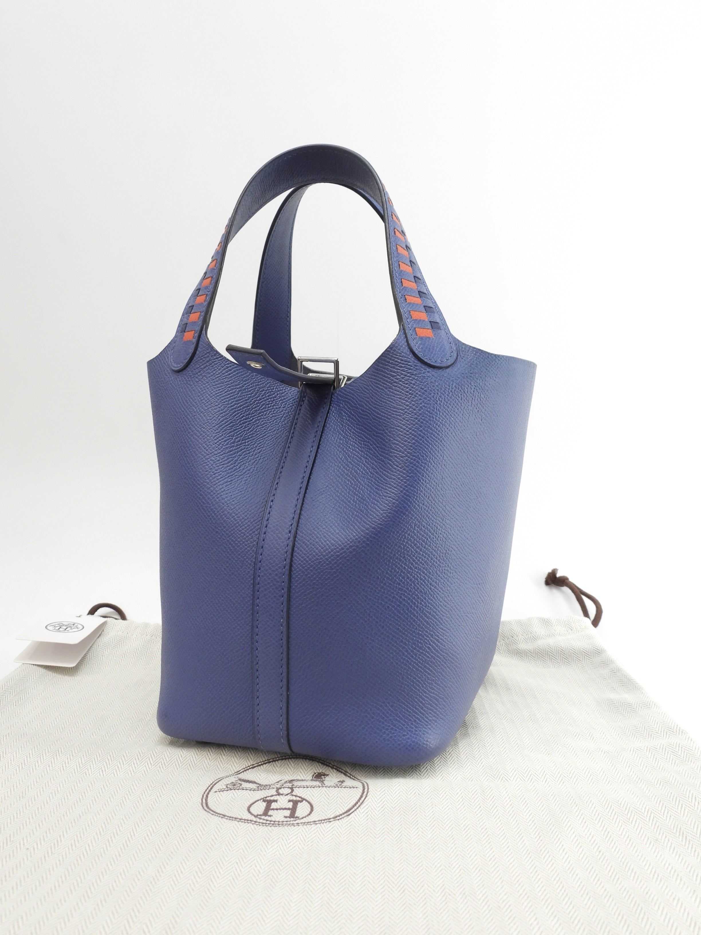 Hermès Picotin Lock PM Tressage Epsom Blu Borsa a mano Ottime condizioni@C 4