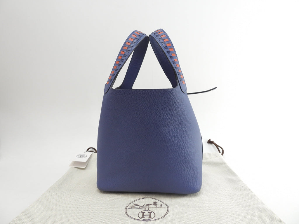 Hermès Picotin Lock PM Tressage Epsom Blu Borsa a mano Ottime condizioni@C 4