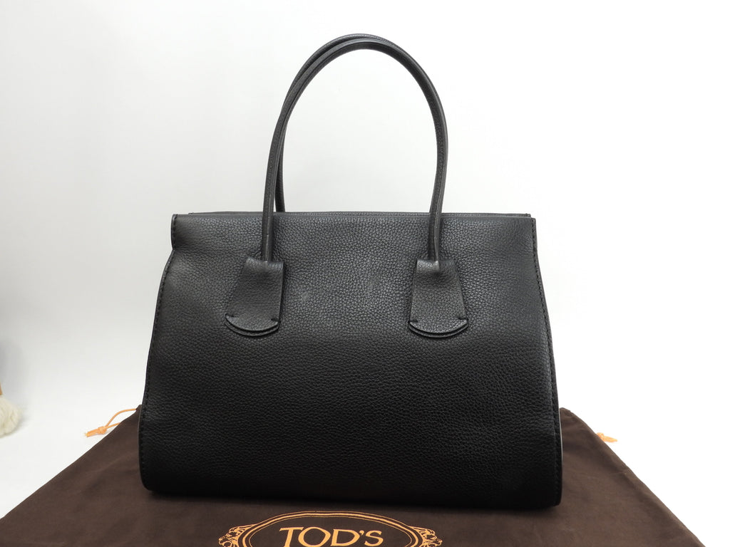 Tods borsa tote media in pelle stampata nera, borsa a tracolla e a mano, come nuova@ 96