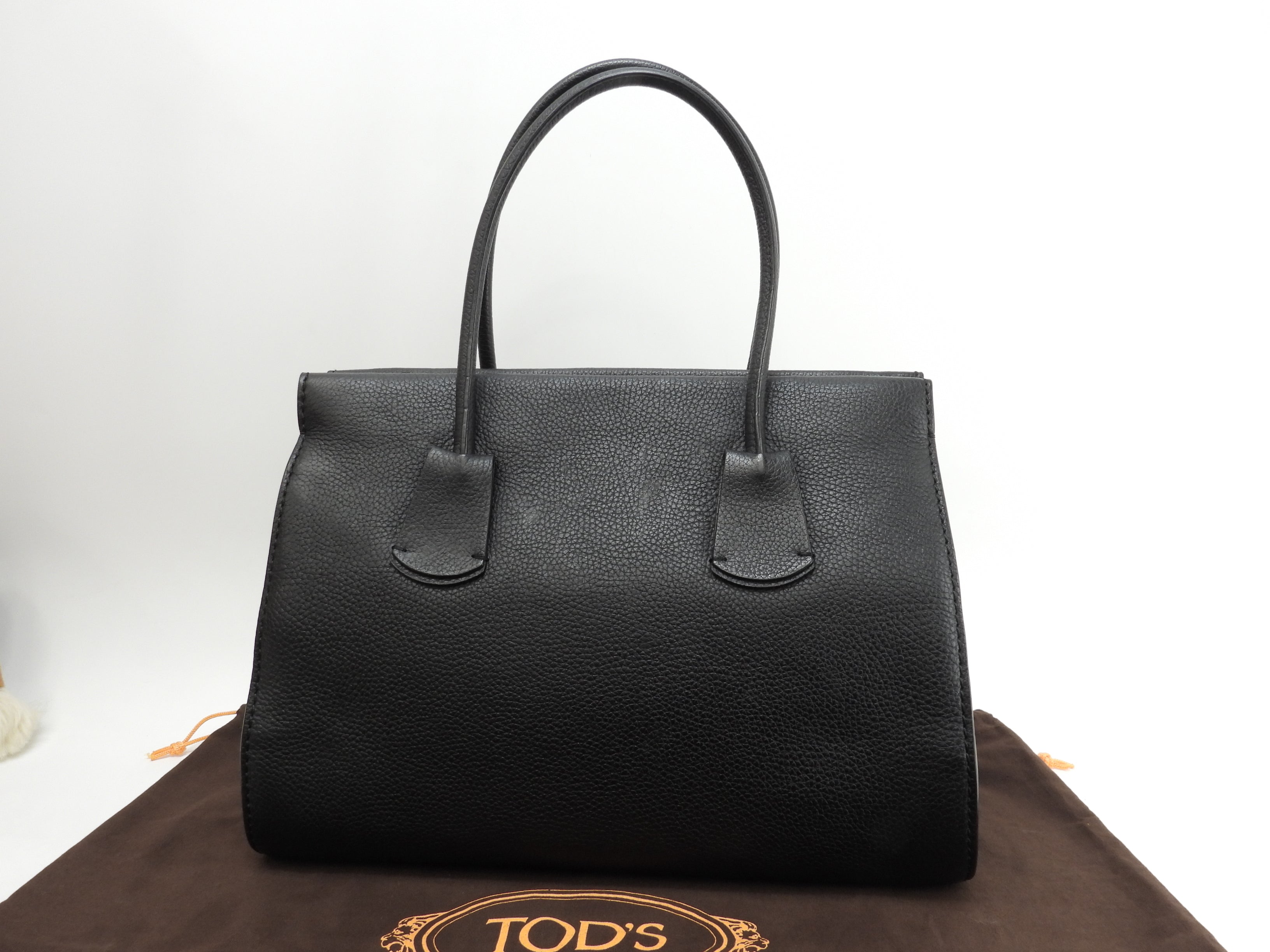 Tods borsa tote media in pelle stampata nera, borsa a tracolla e a mano, come nuova@ 96