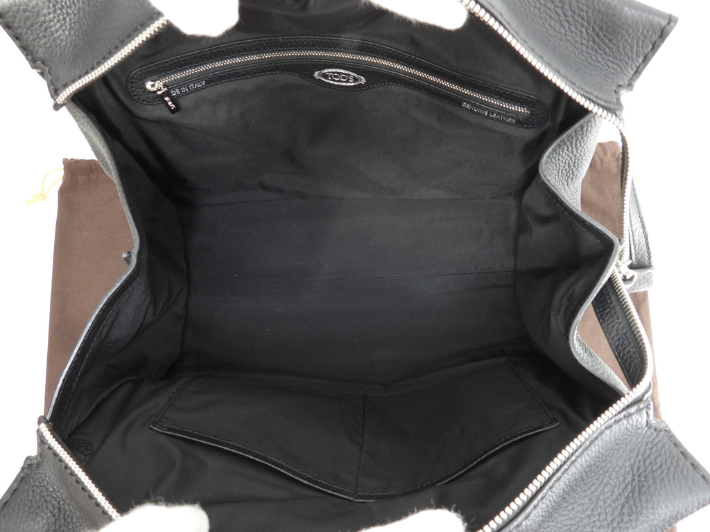 Tods borsa tote media in pelle stampata nera, borsa a tracolla e a mano, come nuova@ 96
