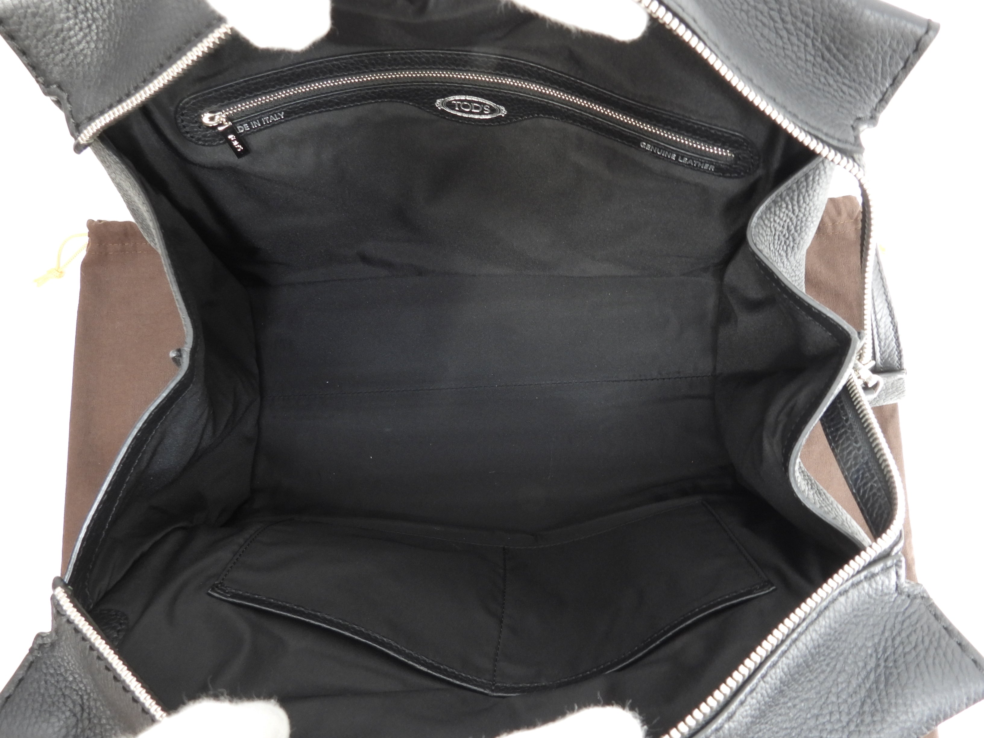 Tods borsa tote media in pelle stampata nera, borsa a tracolla e a mano, come nuova@ 96